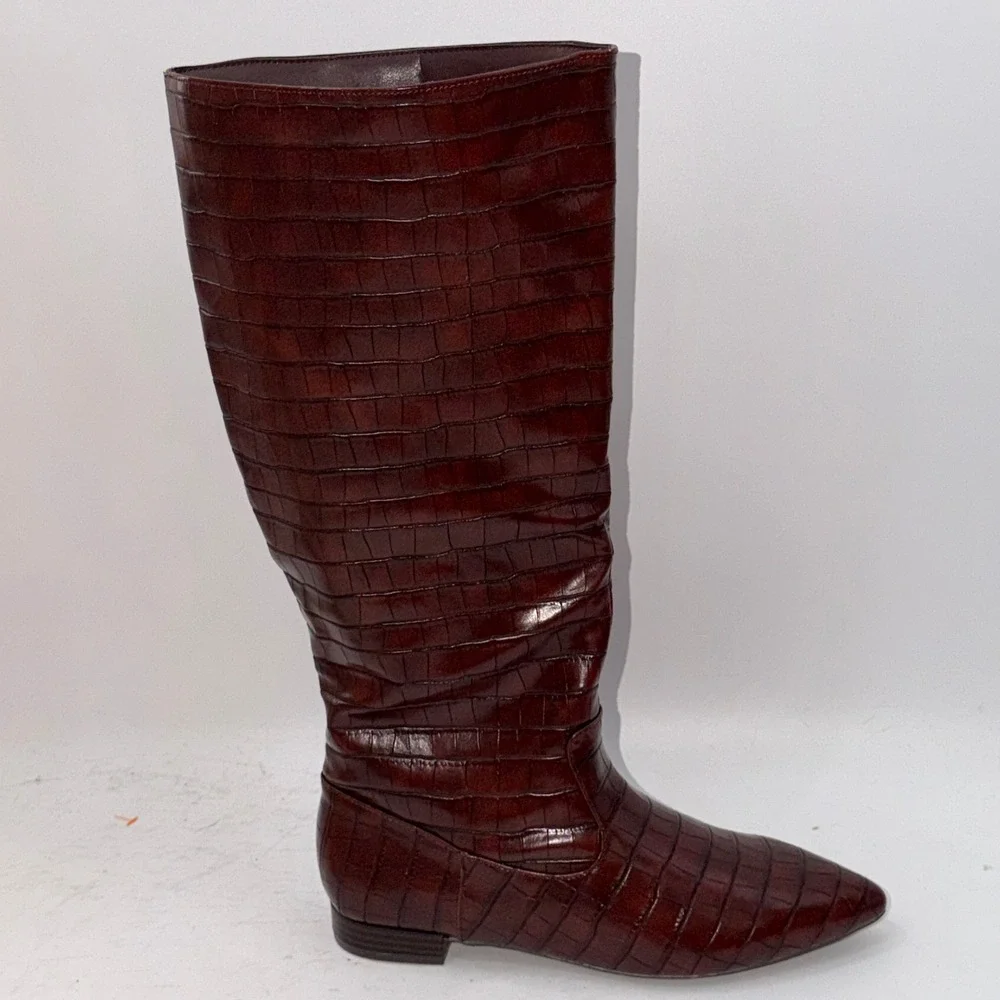 JustFab 8.5 Sienna Croc Embossed Tall Knee High Pointed Toe Flat Boots Mob Wife